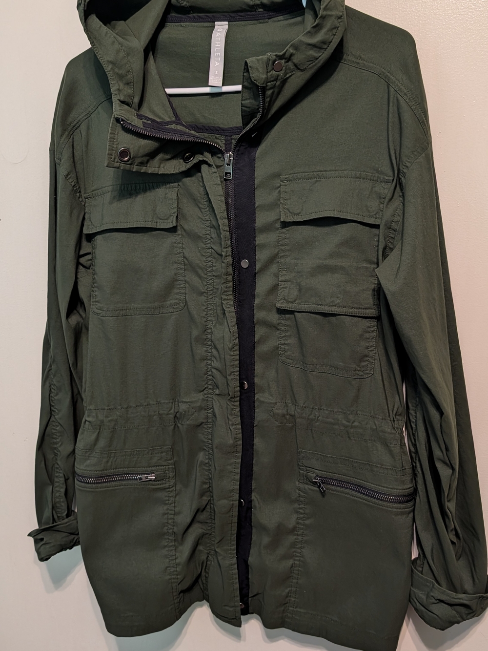 Athleta Outpost Lightweight Hooded Utility Jacket in Tuscan Olive Green Small S